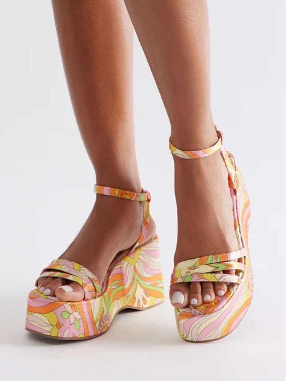 Unilady Colorful Floral Print Platform Sandals with Ankle Tie